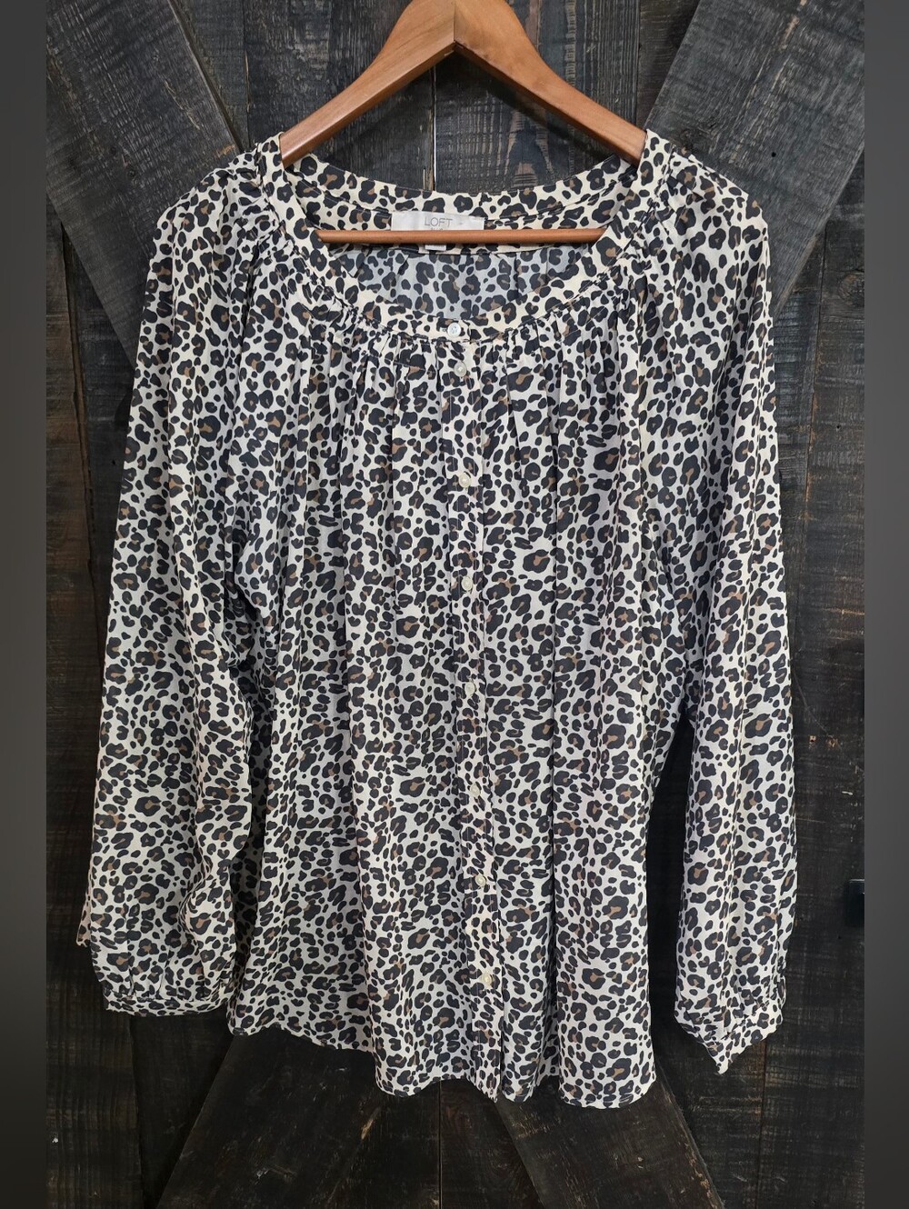 LOFT Plus Leopard-Print Peasant Blouse Size 20